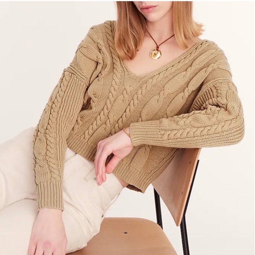 J. Crew Cable Knit V Neck Sweater Tan Size L‎